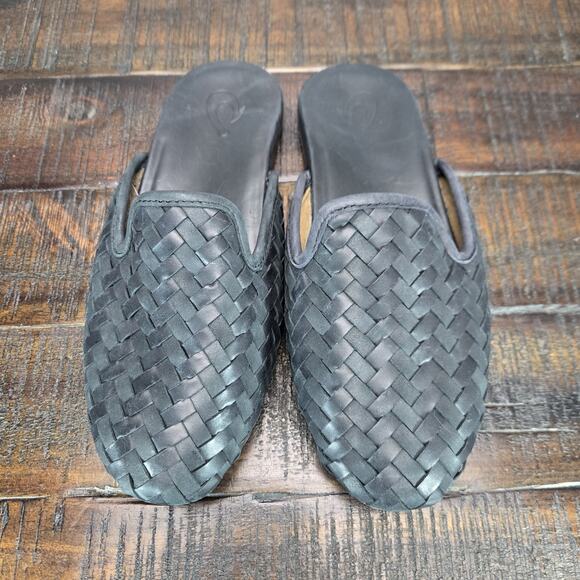 Olukai Mi'i Womens Size 6.5 Woven Leather Mules Sandals Flats Beach Black - Picture 2 of 11